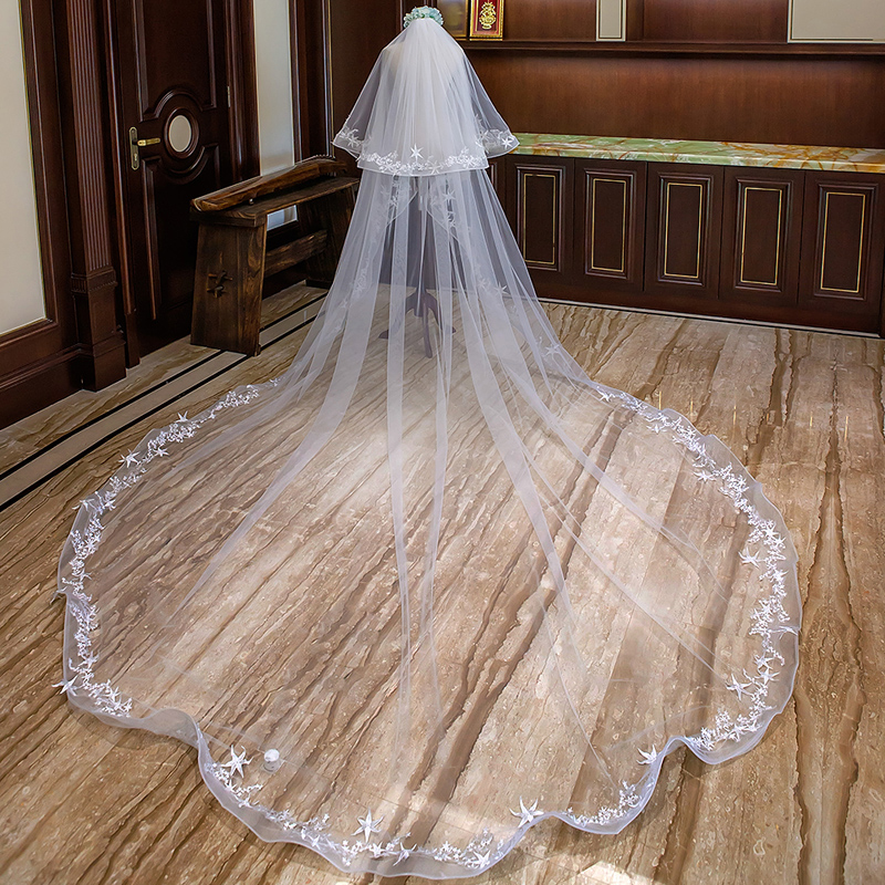 Champagne starred head yarn female brides super-long trailing wedding dresses wedding dresses headwear head decorated with long version of supersenssen white