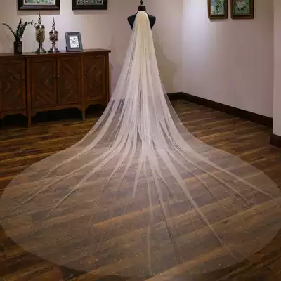 Champagne star yarn female bride super long tailed wedding dress wedding veil long version Super fairy White