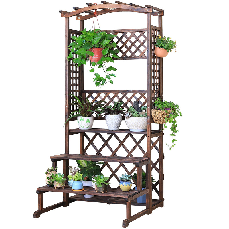 Floor-type anticorrosive wood Balcony Flower Shelf Multilayer Indoor Special Price Solid Wood Living Room Chandelia Shelf Home Shelving