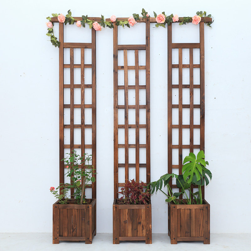 Balcony Carbonated Embalming Wood Flowerpots Shelf Outdoor Patio Monsoon Season Iron Thread Lotus Climbing Vine Flower Shelf Planting Flower Box Fence