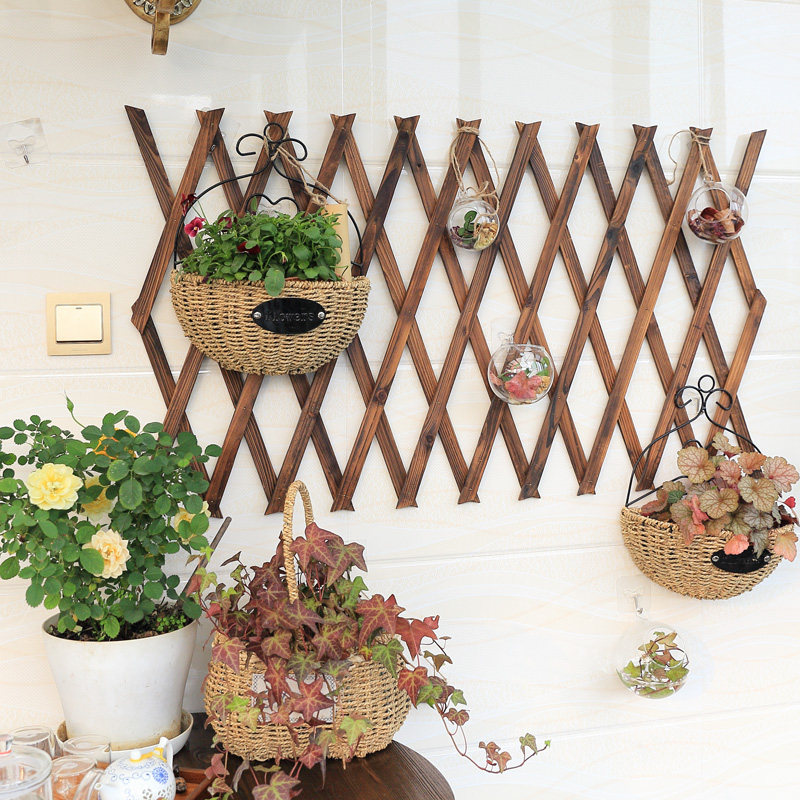 Carbonated anti-corrosive wood fence grid flower shelf balcony telescopic climbing rattan frame outdoor solid wood fence Fence Decorative bracket