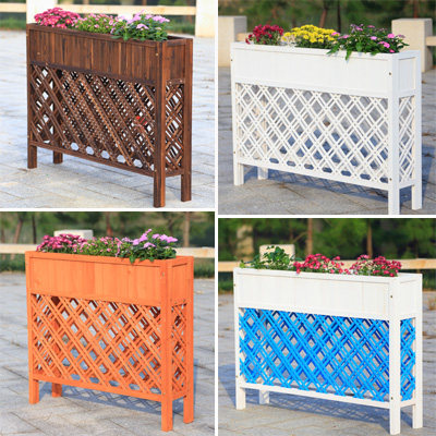 Outdoor solid wood balcony flower frame planted trough anti-humidified flower slot partition grid white wooden fence screen