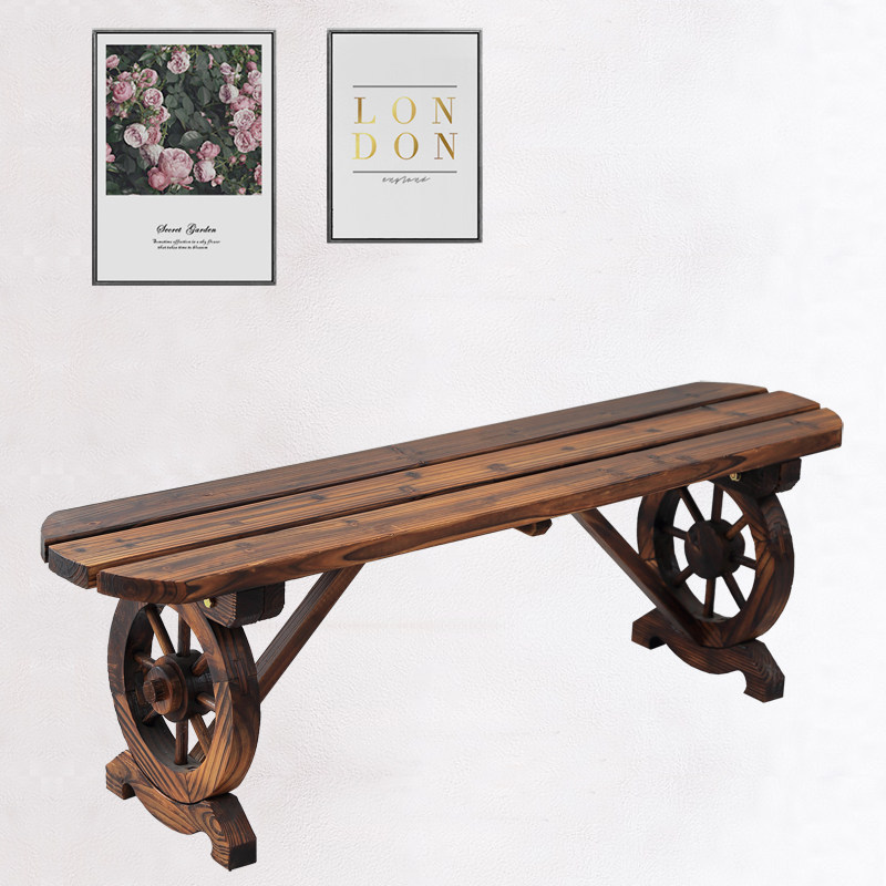 Carbonated Anticorrosive Wood Strip Chair Benches Outdoor Park Chair Balcony Casual Chair Long Bench Solid Wood Bikers Long Chairs