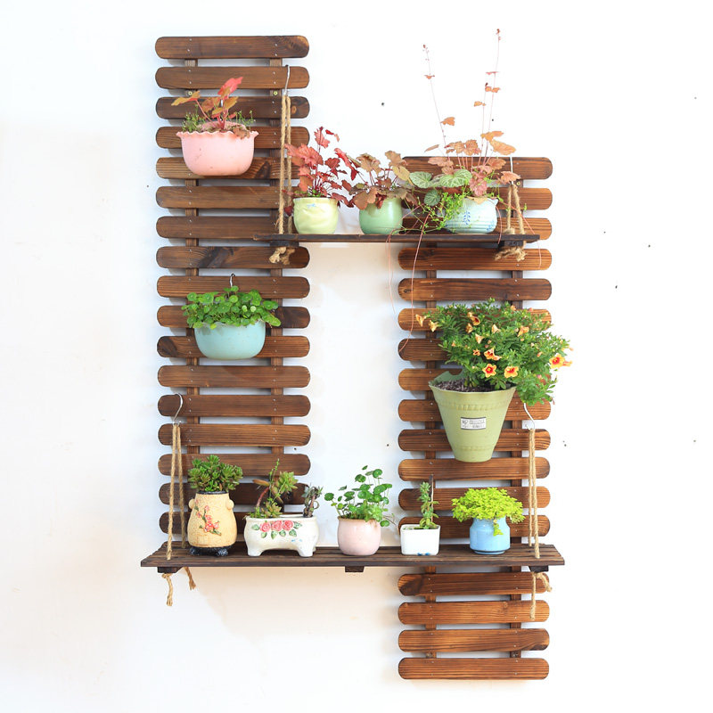 Fanglovers Grass Solid Wood Wall Flower Shelf Balcony Flower-pot hanging plant Green Laura hanging plant rack wall-mounted anti-corrosive wood fence-Taobao