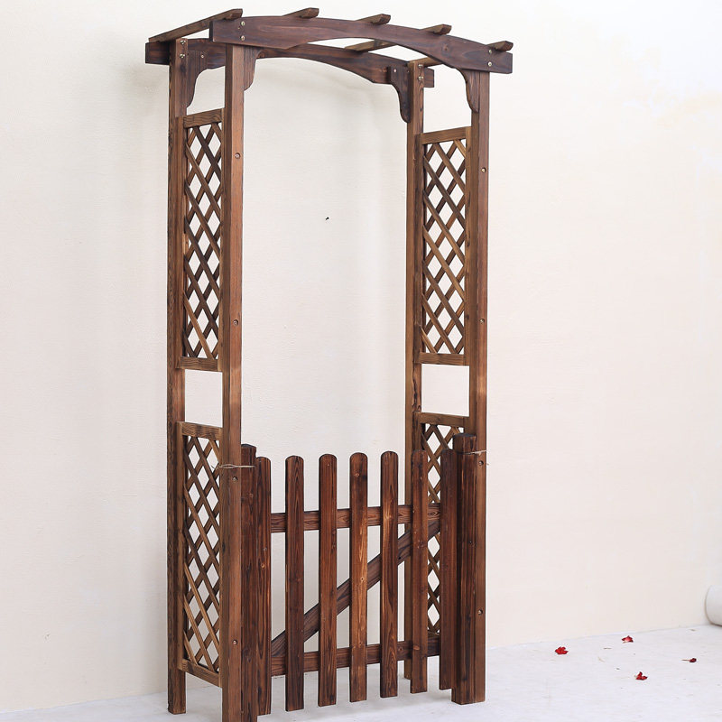 Outdoor carbonized wood garden arch flower rack balcony anti-corrosion wood grape rack large solid wood garden climbing rattan rack
