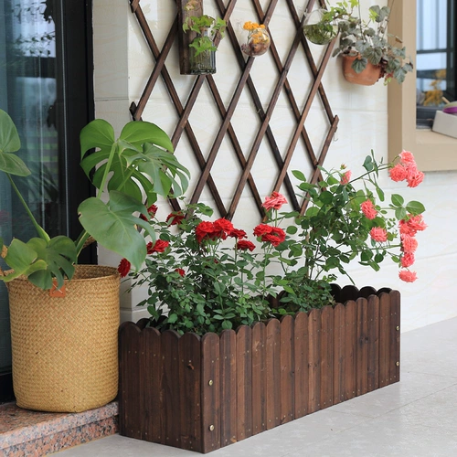 Цена зазора цена балкона прямоугольный цветочный впадина наружная садовая анти -коррозионная деревянная цветочная коробка карбонизированная деревянная цветочная плата