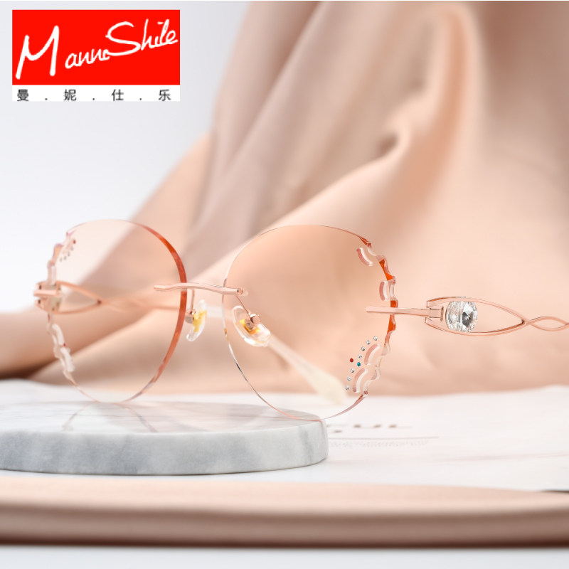Myopia glasses female glasses myopia Diamond rimless personality big face can be equipped with glasses finished myopia women