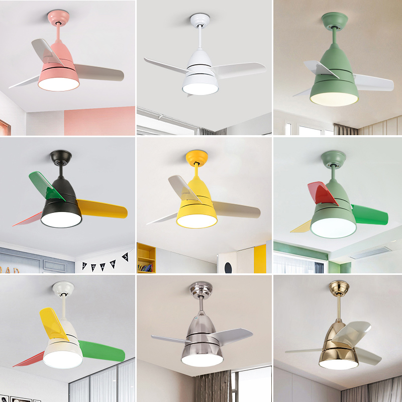 Children's bedroom CEILING FAN LIGHT BOY GIRL GIRL COLOR MACARON FAN CHANDELIA NORDIC HOME LIVING ROOM ELECTRIC FAN PENDANT LAMP