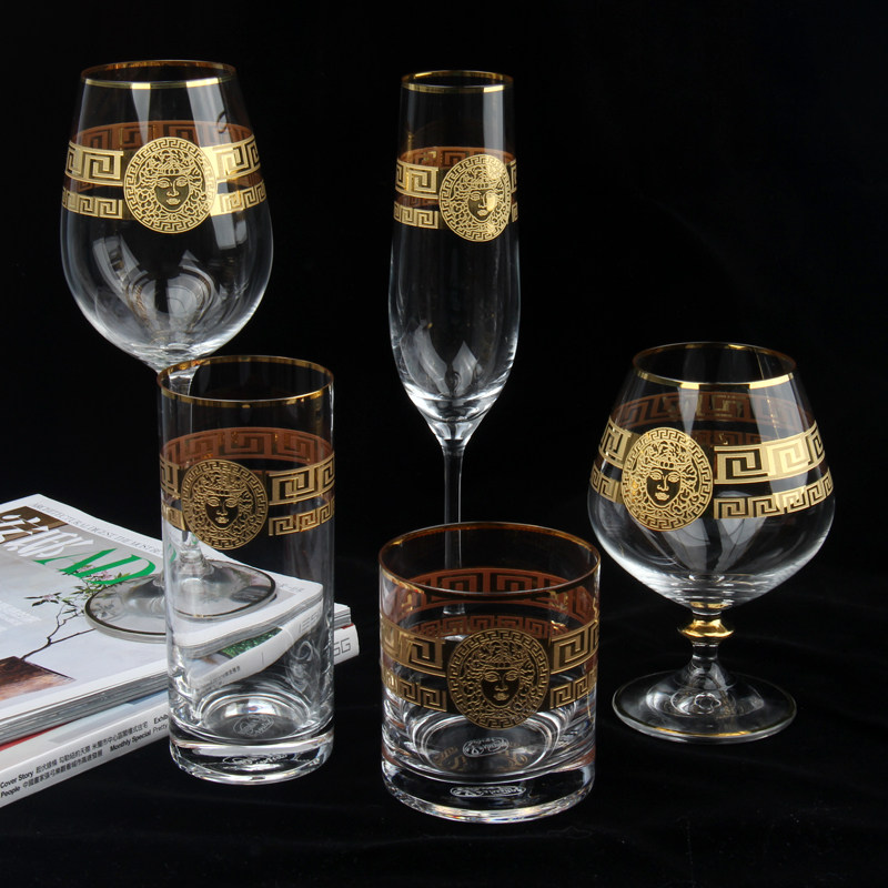 Czech Imported Crystal Wine Glass Sketching Gold Side Wine With Apollo Golden Thread Red Wine Glasses of Champagne Cup Wine Cup Home Wine Cup