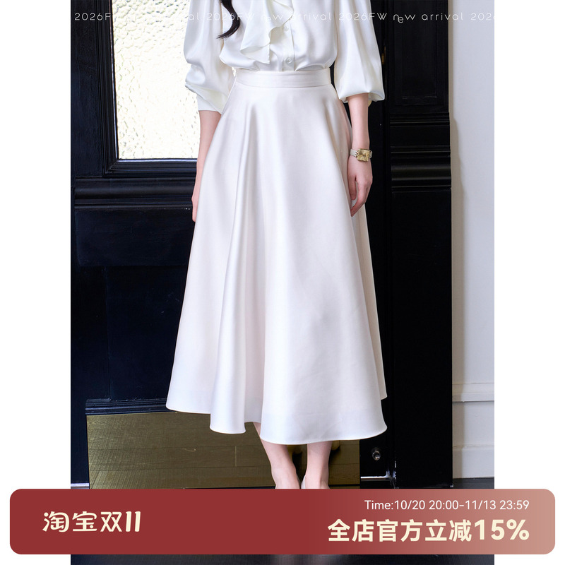 Send a Satin Dress with a Glossy Satin Finish, 360-Degree Three-Dimensional Flared High-Waisted Skirt, White Formal Long Dress Send a Satin Dress with a Glossy Satin Finish, 360-Degree Three-Dimensional Flared High-Waisted Skirt, White Formal Long Dress
