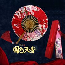 Round fan foldable palace fan 6 inch womens gift dance performance crown long tassel ancient style cloth folding fan gift box