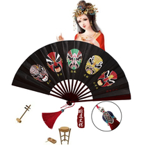 Opera folding fan hanging tassel 10 inch 9 inch 8 inch daughter children dance fan double-sided face mask flowers and birds peony ancient style cloth fan