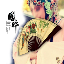 Cloth folding fan double-sided retro style peony flower plum blossom 10 inch 8 inch female male childrens costume opera performance silk cloth fan