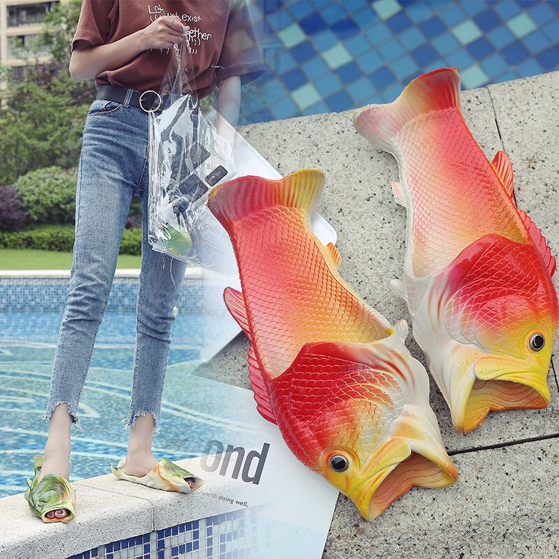 魚型情侶拖鞋魚夏搞怪居家用洗澡一字拖個性創意魚形狀鯽魚拖鞋女