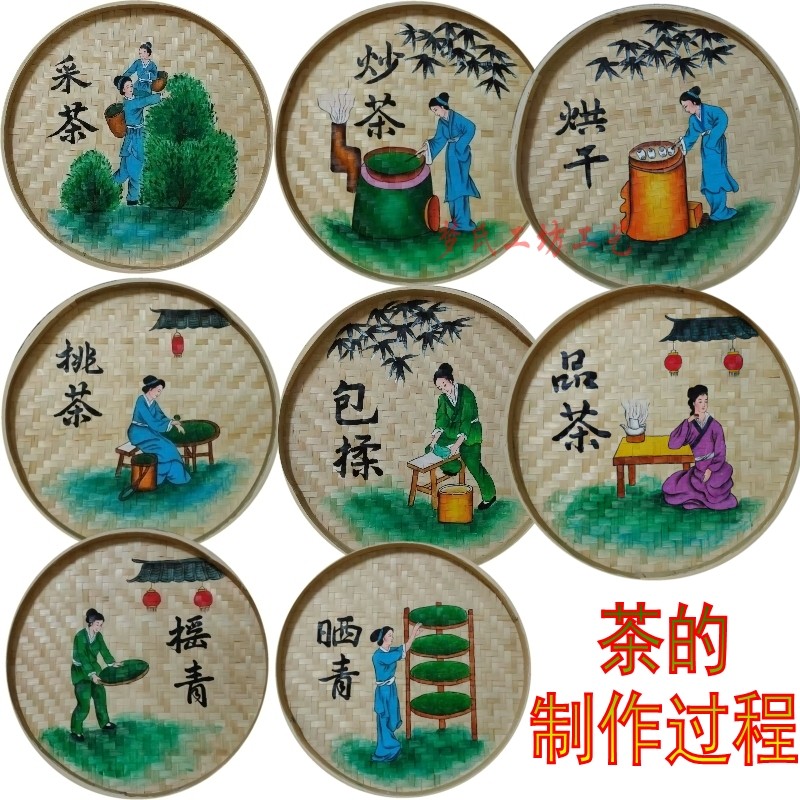 竹编手绘簸箕画：复古茶室的灵魂，唤醒你的茶文化记忆！-工艺画-淘宝百科网