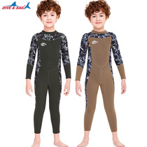New Children Wetsuit 2 5mm Conjoined Long Sleeves Warm Bathing Suit Thickened Anti-Cold CUHK Boy Autumn Winter Swimsuit