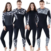 New wetsuit 3MM male and female lovers Thickened Warm Anti-Chill Conjoined Long Sleeve Printed Winter Swimsuit Surf