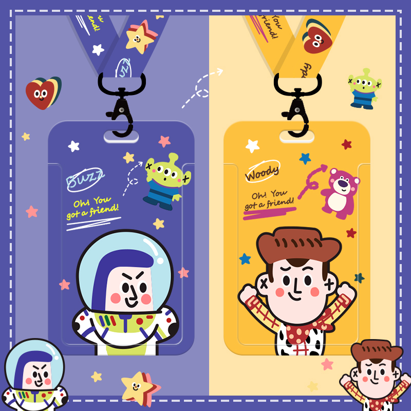 Cartoon cute creative door card set key chain one campus card bus card protective sleeve student meal card access control sleeve