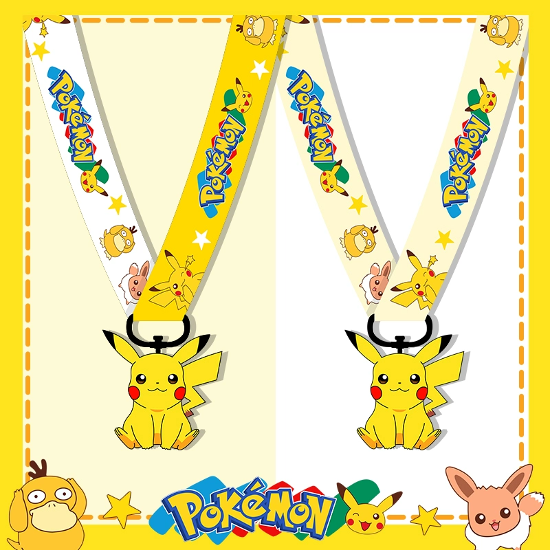 Pikachu mặt dây chuyền điện thoại di động dây đeo nữ treo cổ dây xích lưới màu đỏ Pokemon mặt dây treo cổ dây dễ thương - Phụ kiện điện thoại di động