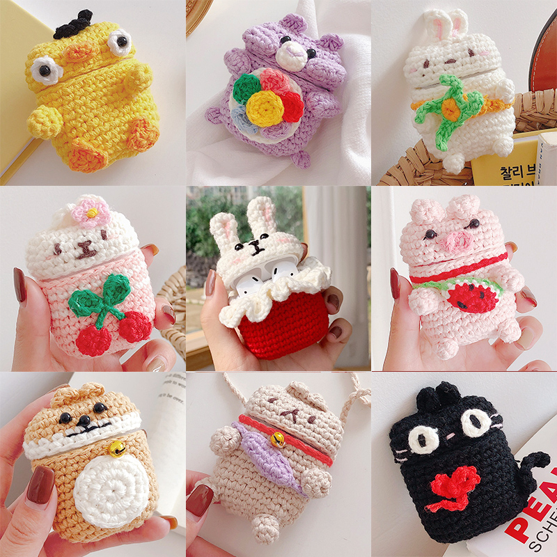 airpods2 protective cover plush plush airpods Apple wireless headset protective cover knitting wool diy