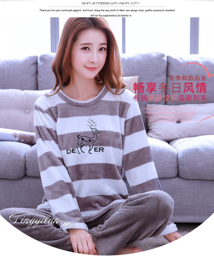 Bộ đồ ngủ mới 2018 của phụ nữ mùa đông dày lông cừu san hô thời trang mặc nhà