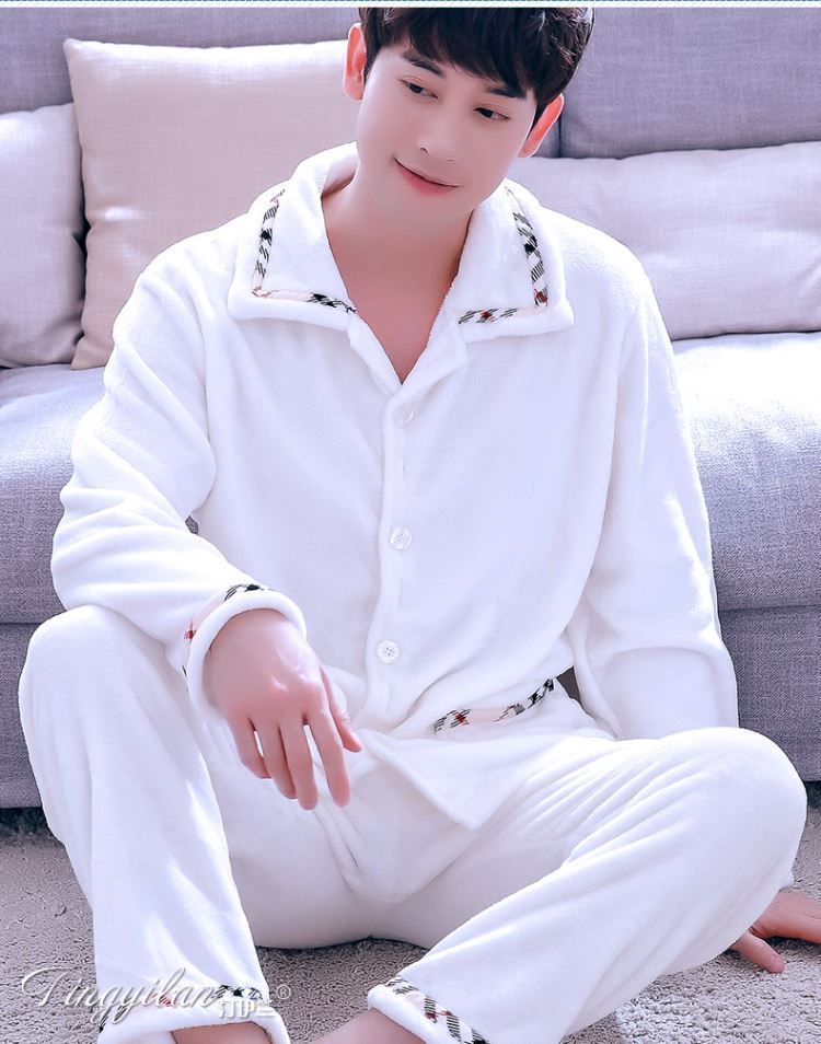 Mùa thu và mùa đông dày đồ ngủ flannel dài tay nam ấm áp hai mảnh phù hợp với san hô nhung trung niên dịch vụ nhà đồ lót nam cao cấp