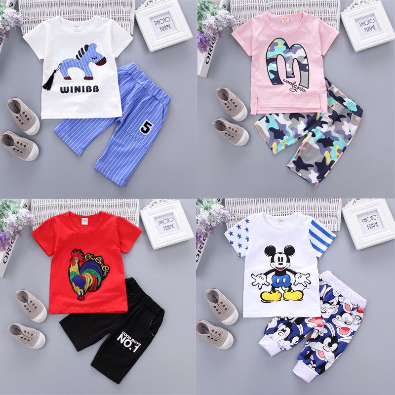 儿童夏装男童短袖套装217新款女宝宝T恤短裤婴儿服-1-2--4岁半