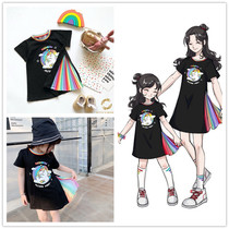 Parent-child outfit mother-daughter outfit Western style girls T-shirt dress 2021 new spring and summer childrens fashion cartoon Korean dress T