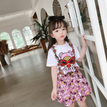Girls fashion swing T suit skirt 2021 spring and summer new cotton Western style top T-shirt with skirt