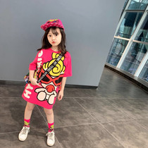 Girls burst T-shirt dress 2021 spring and summer fashion brand parent-child outfit mother-daughter outfit Western style pure cotton loose long dress T