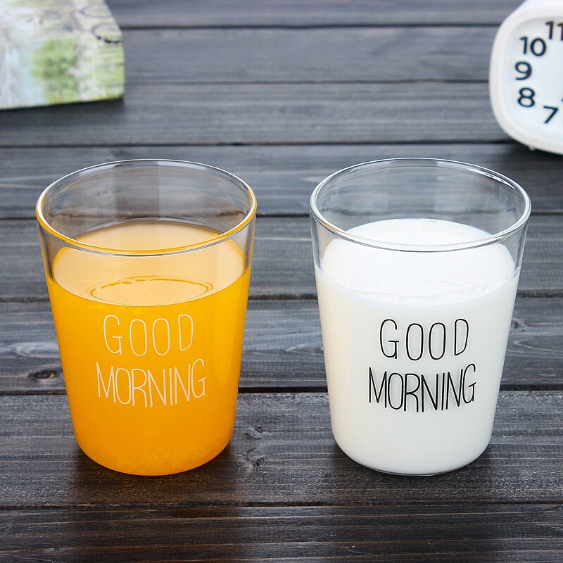 Day Style New Printed Milk Breakfast Creative Glass Mug Goodmorning Coffee Cup Drinks Juice Cups