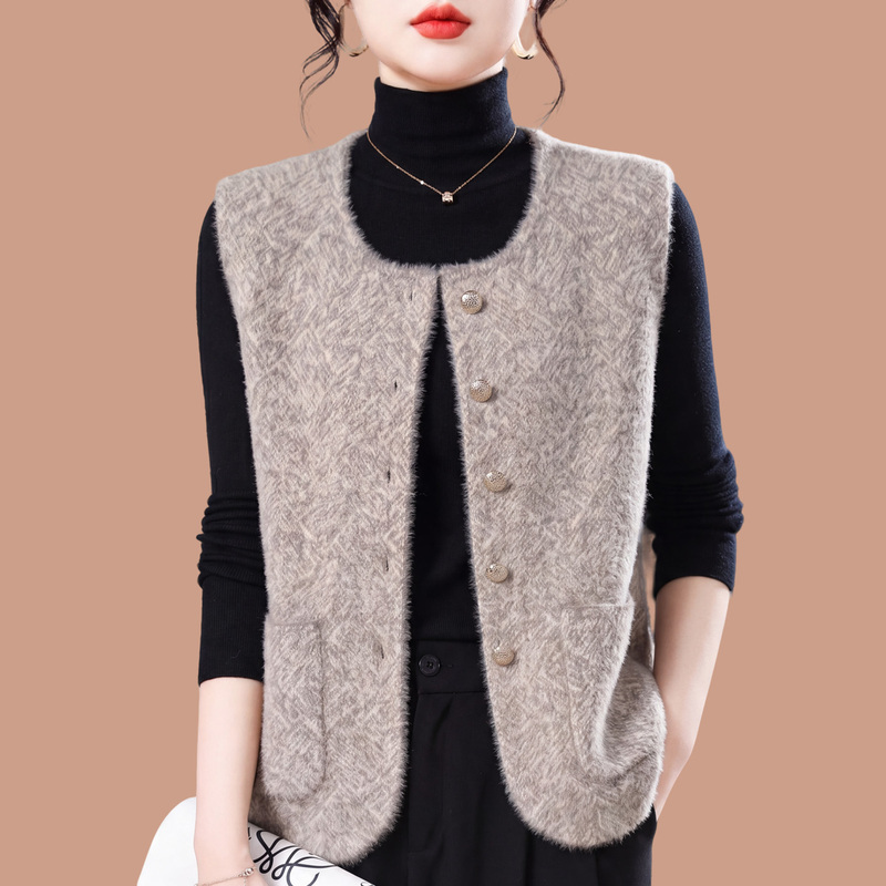 Chanel-Style Knitted Vest for Women, Sleeveless Cardigan, Fashionable and Stylish Inner Layer Top, Faux Mink Sweater, Woolen Sweater