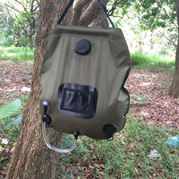 Enhanced version of outdoor solar bath bag camping bath water bag 20L portable water bag shower bag army green