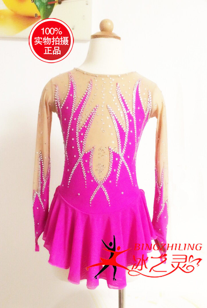 Ice Spirits Figure Skating Test Test Performance Long Sleeve Rosy Red Twinkling Child Custom