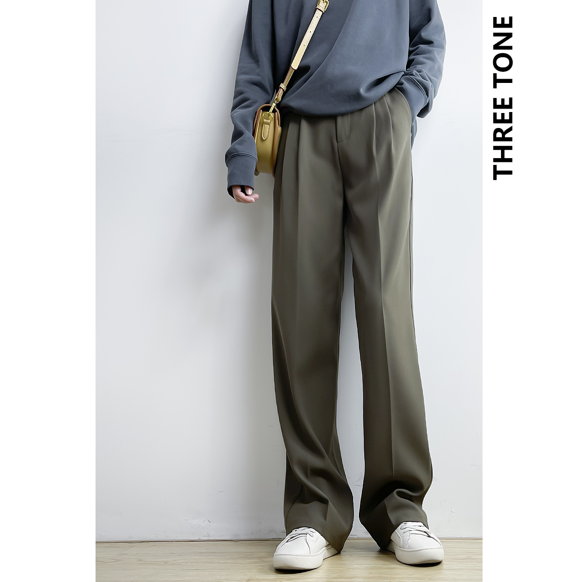 Two pieces of texture good to scream high waist straight cylinder Thin Broadlegged Pants West Dress Pants Spring Autumn Curry Pants Woman