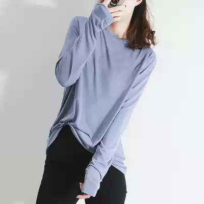 Two fog-colored texture base wild solid color top bottoming shirt autumn new copper ammonia silk women