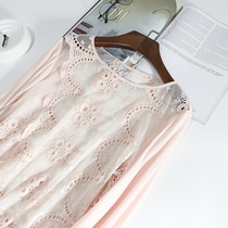 American light and luxurious 99 Mets full cotton water soluble lace hollowed-out mesh yarns Long sleeves T-shirt loose hood women