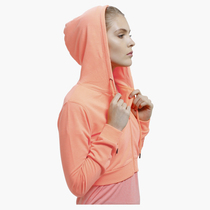 Personality fluorescent orange high waist with cap sweatshirt female zipper short length sleeve student to fix the navel