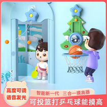 Childrens table tennis trainer childrens basketball hoop shooting toy adjustable touch height device three-in-one ball set