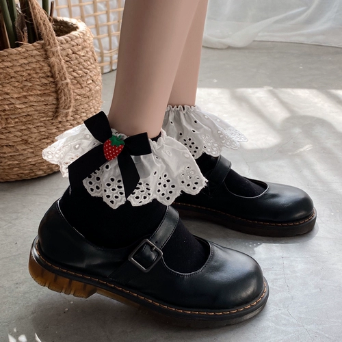 Милые японские кружевные носки, клубника, милая студенческая юбка в складку, стиль Лолита, кружевное платье