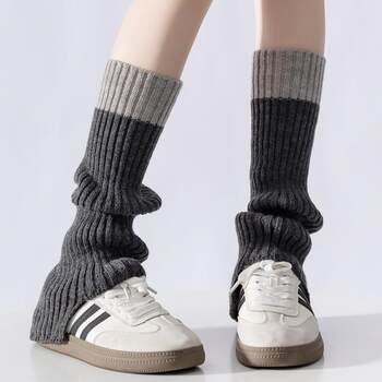 Color-Blocked Stacked Sock Covers 2025 New Product Calf Covers Fashionable Retro Girls' Knitted Boot Covers Color-Blocking Jk Gray Leg Covers
