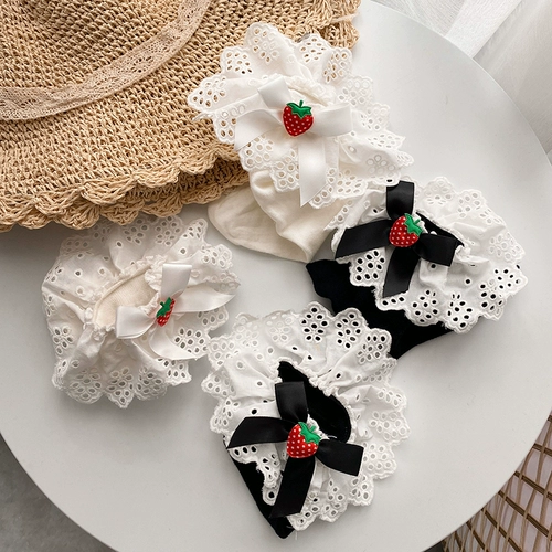 Милые японские кружевные носки, клубника, милая студенческая юбка в складку, стиль Лолита, кружевное платье