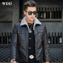 Mens Haining leather leather Goatskin fur one-piece mink liner Short leather jacket slim winter Coat