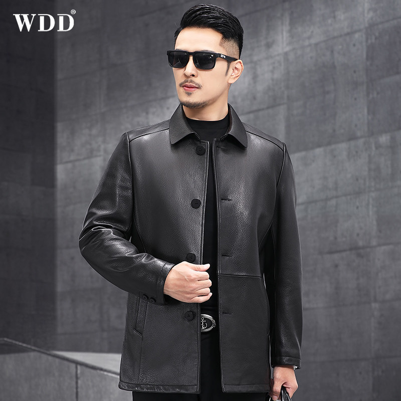 New Haining Fur Dress Men Middle and Long Landscape Deer Leather Jacket Middle and Old Senior Leading Spring Costumes