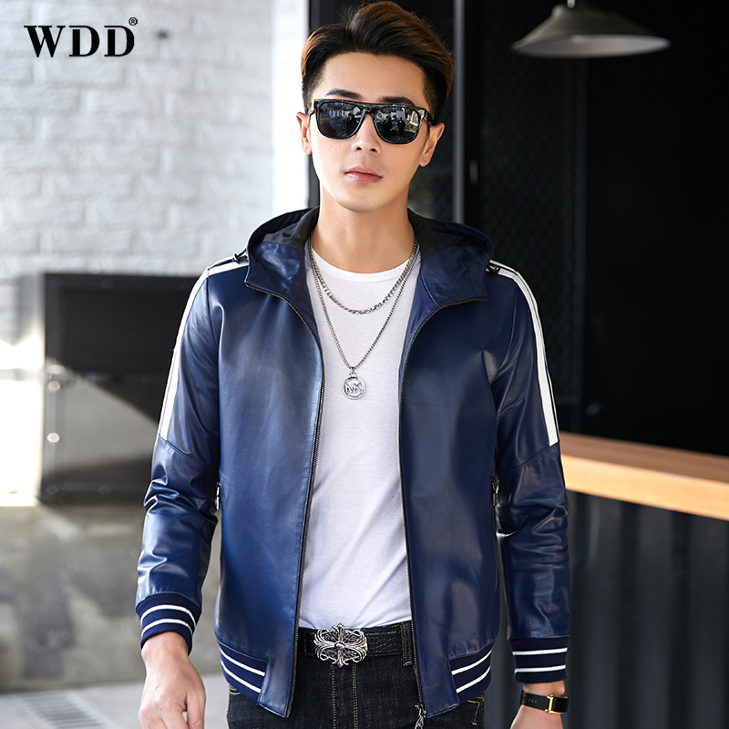 Henning genuine leather fur coat men's short section hat 2022 spring new youth fashion trends sheep leather jacket jacket