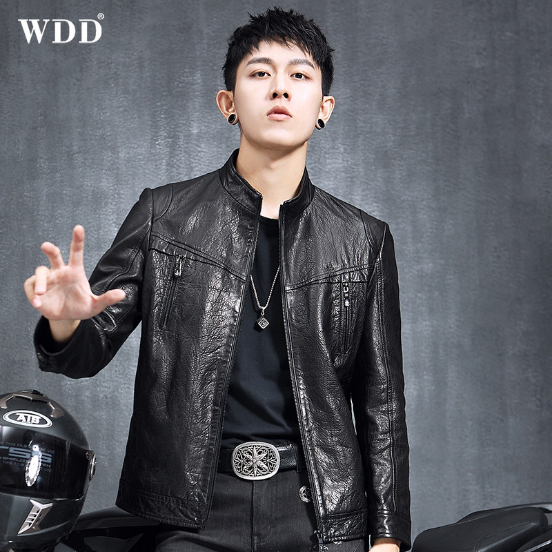 2020 new Henning men's leather leather clothing stand short sheep leather black handsome gas single leather jacket tide jacket