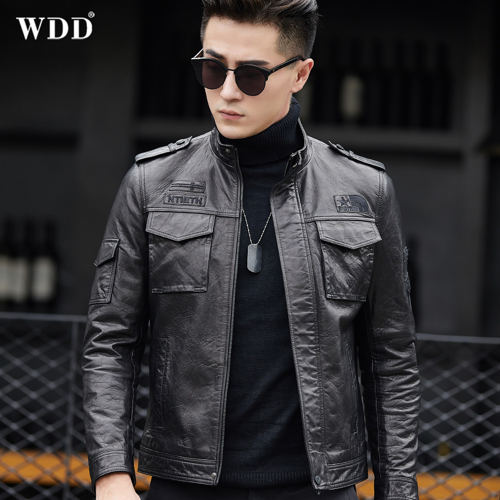 2022 autumn and winter new Haining leather motorcycle leather jacket men's leather jacket slim Korean version handsome trendy short coat