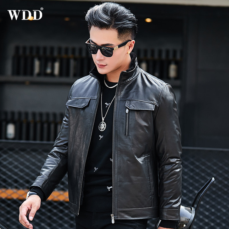 Men's Genuine Leather Coat Mink Liner Whole Mink Coat Stand Collar Short Leather Jacket Goat Leather Fur Coat