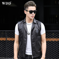 2024 Autumn New Haining Genuine Leather Jacket Mens Sheepskin Jacket Motorcycle Vest Trendy Jacket Thin Style