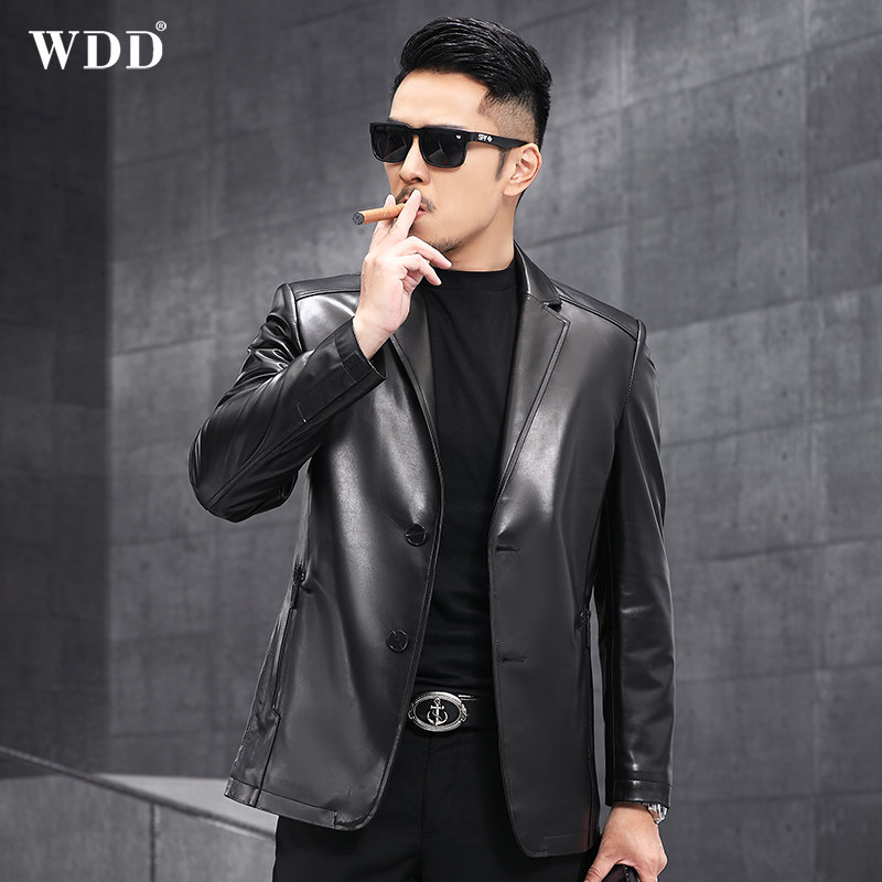 Haining genuine leather jacket men's first layer tire cowhide suit short slim leather jacket trend autumn and winter thin coat